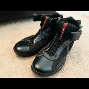 Prada America’s Cup Black Leather High Top Shoes